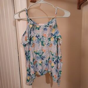 Children's Place Girl's XL Cold Shoulder Blue Floral Blouse
